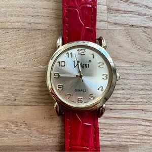 Vivani ladies gold tone red fashion Watch NEW BATTERY